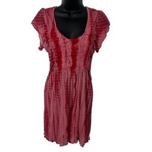 One world live let live Y2K long baby doll tunic top medium pink tie dye 2000's